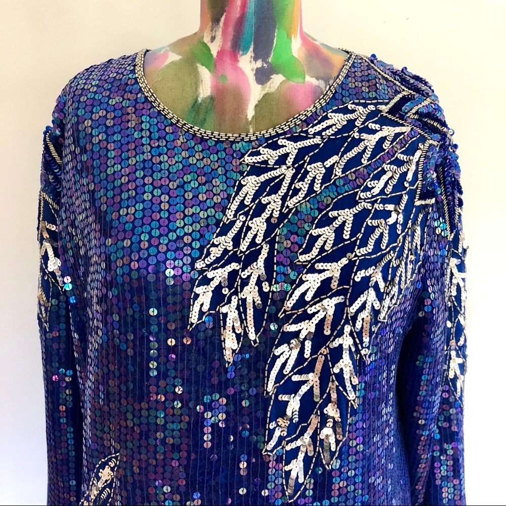 🧜🏻‍♀️VINTAGE 80s Sequin Top - Picture 2 of 7